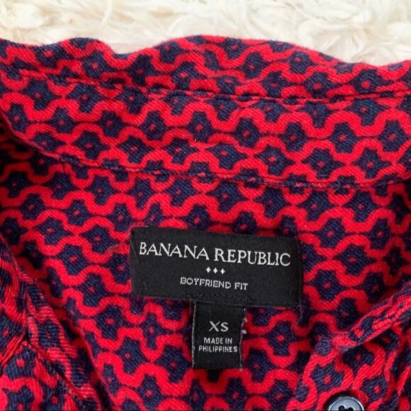 BANANA REPUBLIC Red Boyfriend Fit Flannel Button Down Shirt Ruffle Hem XS - Picture 7 of 8